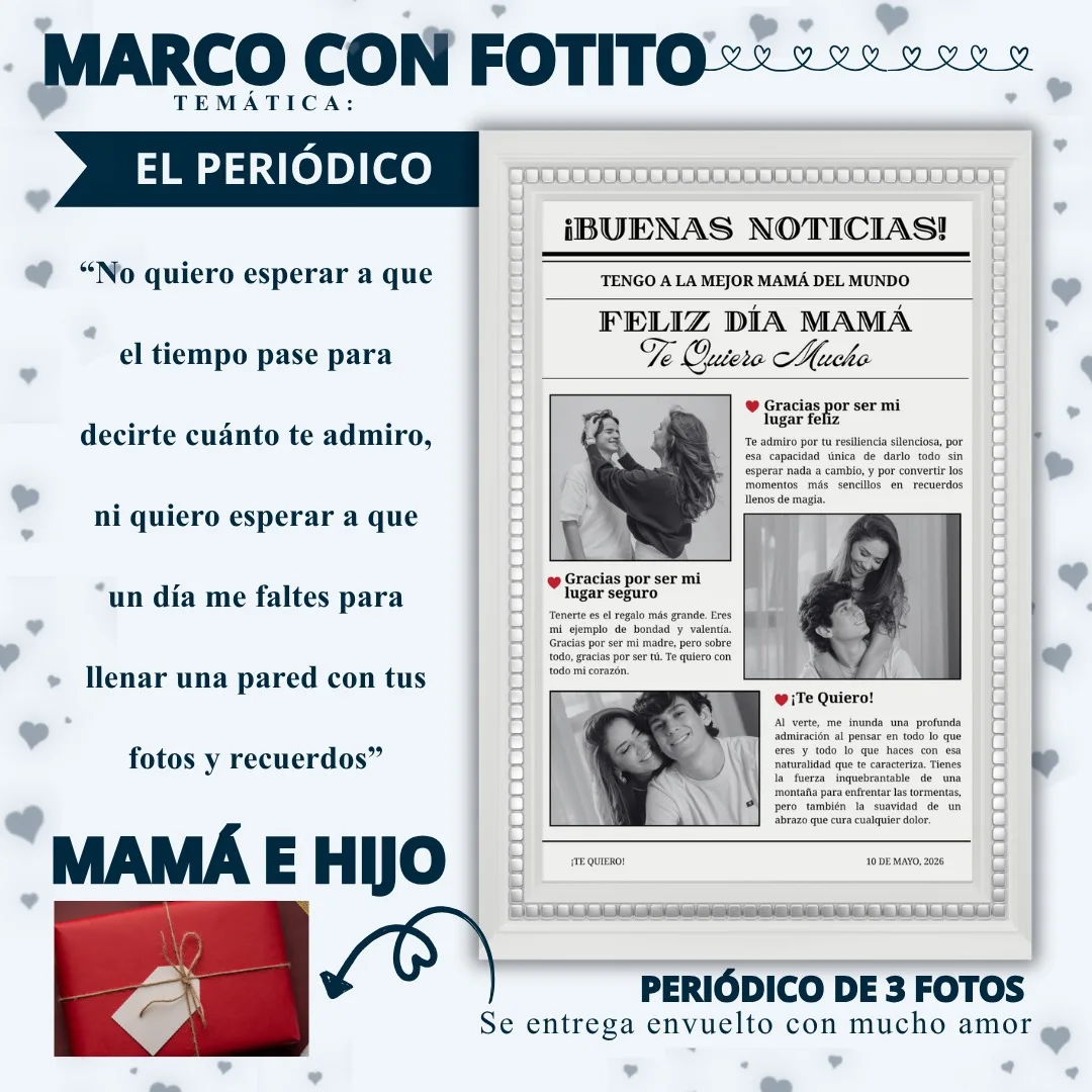 Marco estilo periódico con 3 fotos para regalo